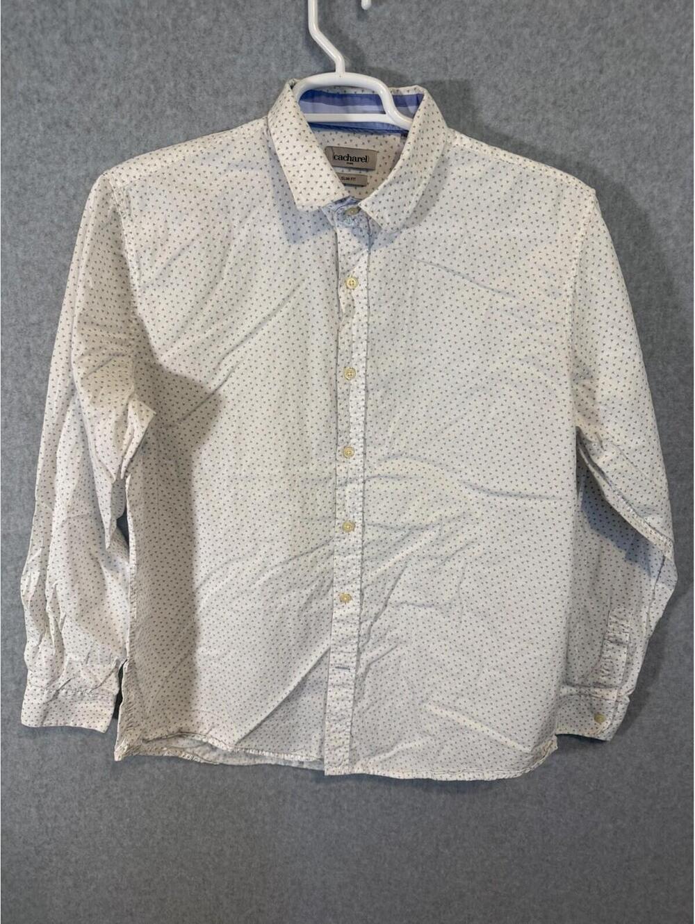 Men's Blue Dot Dress Shirt XL Slim Fit Button Down Long Sleeve Cotton Casual